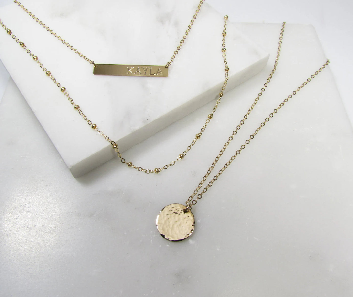 Engraved Bar Layering Set | Personalized 3-Piece Necklace Trio | 14K Gold Filled or Sterling Silver
