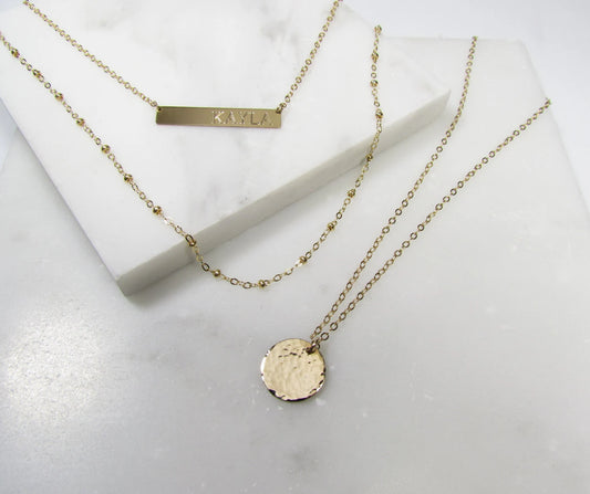 Engraved Bar Layering Set | Personalized 3-Piece Necklace Trio | 14K Gold Filled or Sterling Silver