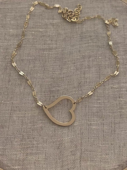 Open Heart Necklace | Tilted Large Heart Pendant | Mirror Bar Chain
