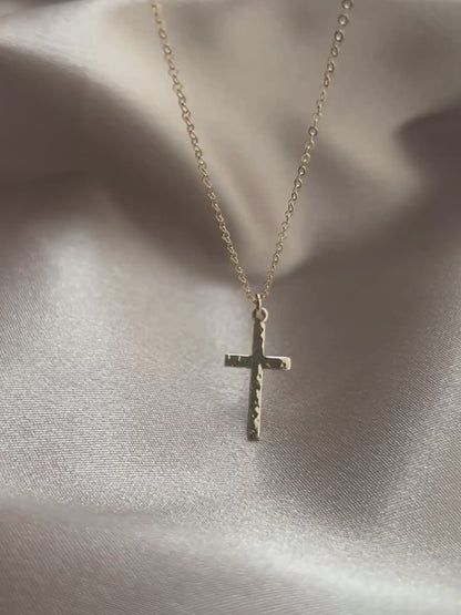 Hammered Cross Necklace | Dainty Vertical Cross Pendant