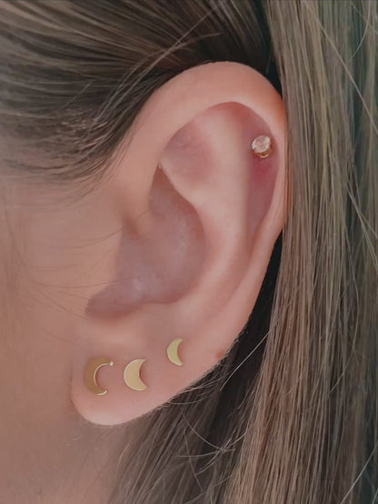 14K Gold Chubby Moon Stud Earrings | Celestial Design | Minimalist Jewelry