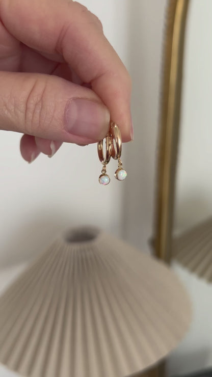 Opal Hoop Earrings | Bezel Set Created Opal Drop