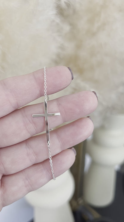 Skinny Sideways Cross Bracelet | Hammered or Polished