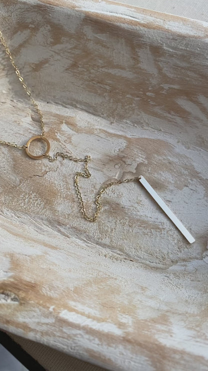 Circle and Bar Long Y Lariat Necklace | Minimalist Layering Jewelry