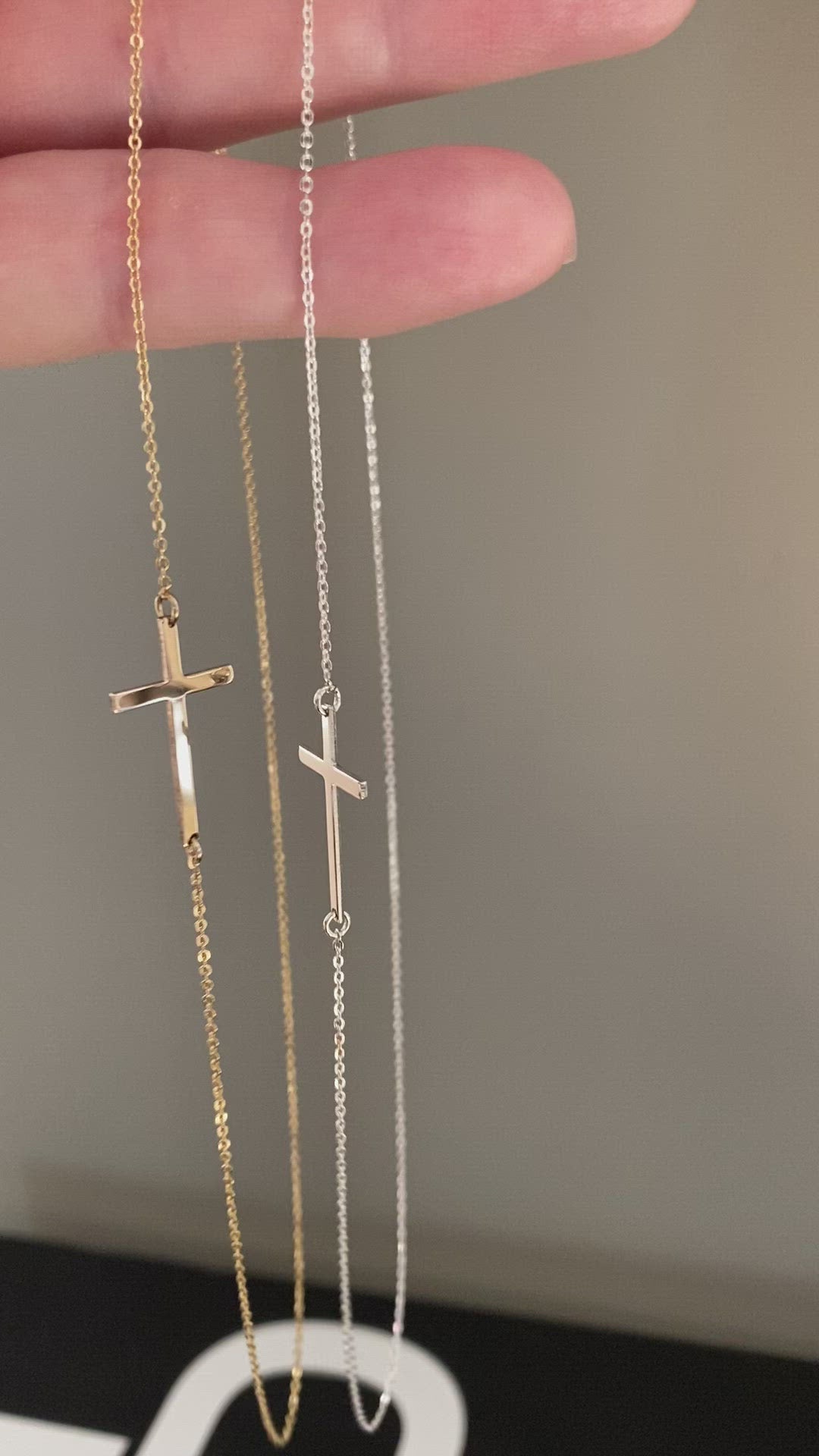 Polished Sideways Cross Necklace Adjustable Placement Sizes