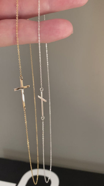Polished Sideways Cross Necklace | Adjustable Placement | 3 Sizes Available
