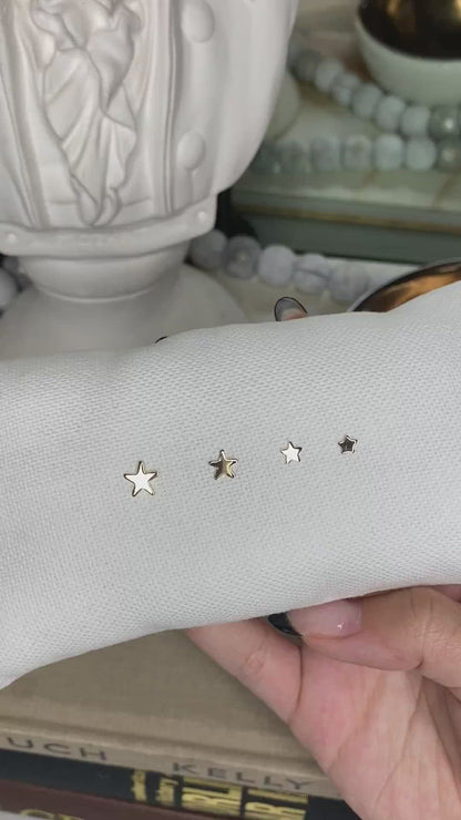 14K Gold Star Stud Earrings | Polished or Matte Satin