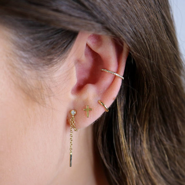 14K Gold Diamond Drop Chain Earrings |Front-to-Back Design