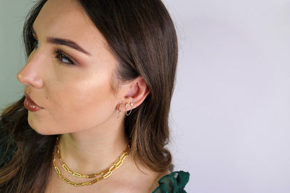 14K Gold Diamond Huggie Hoop Earrings | Shaker Style Cascading Diamond Drops
