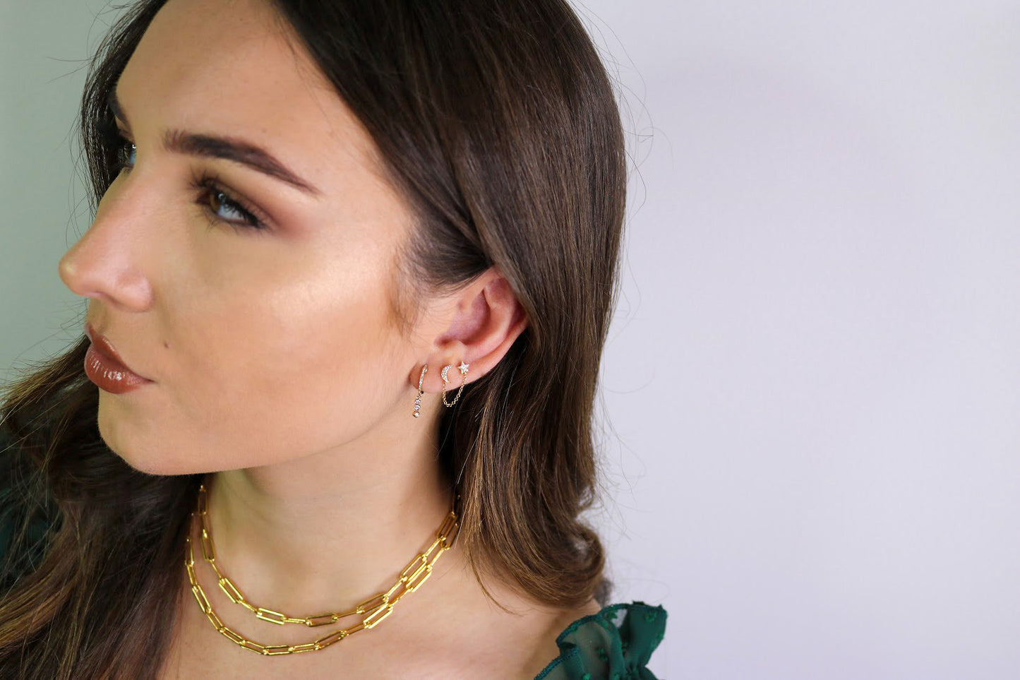 14K Gold Diamond Huggie Hoop Earrings | Shaker Style Cascading Diamond Drops