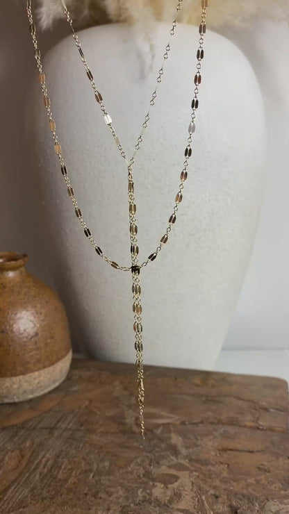 Double Strand Lariat | Shimmer Y Necklace | Reflective Layered Jewelry