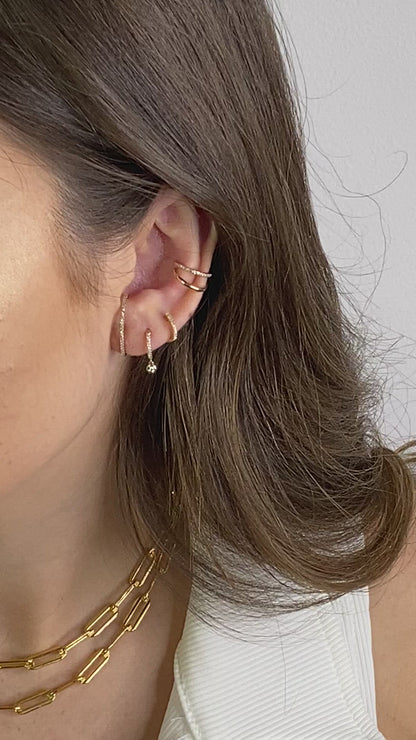 14 Karat Gold Diamond Hoop with Diamond Drop | Solid Gold Fine Jewelry
