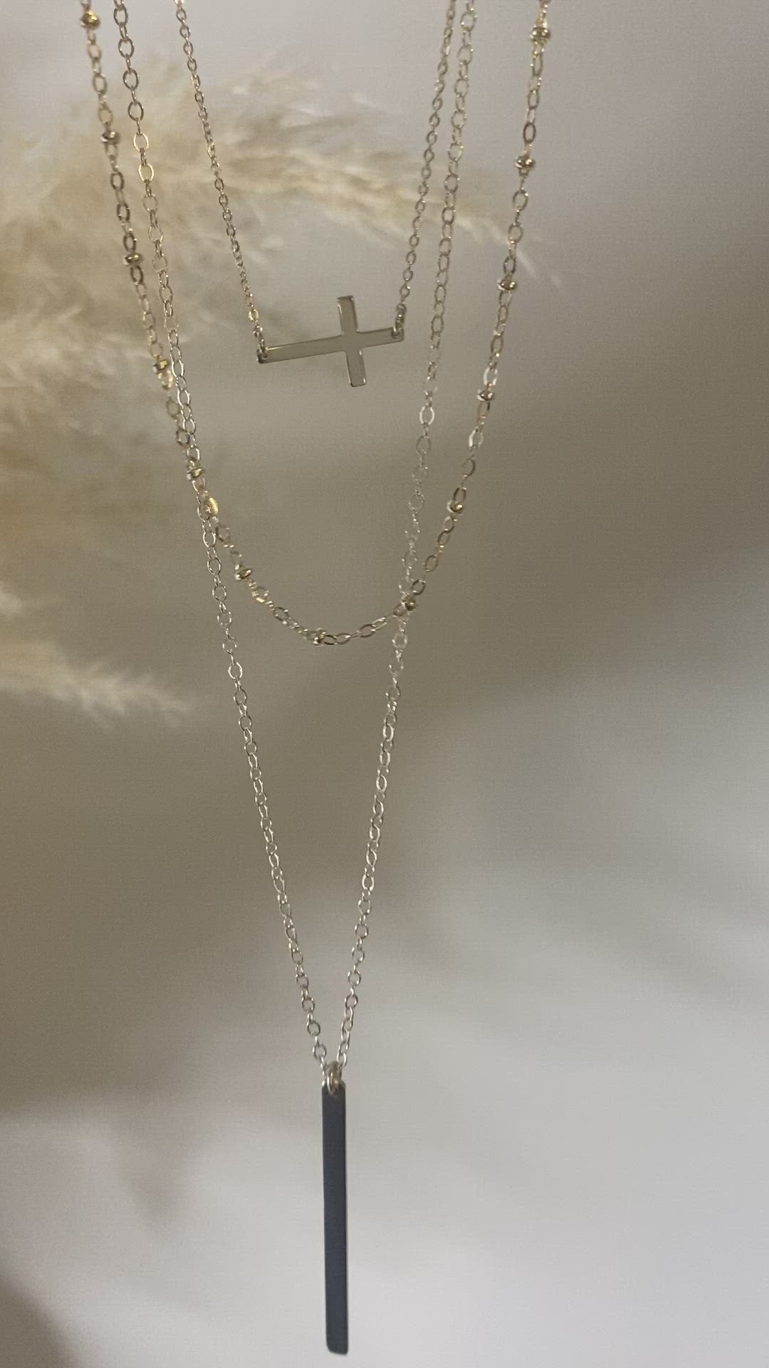 Layered Necklace Set | Sideways Cross, Beaded Chain & Vertical Bar