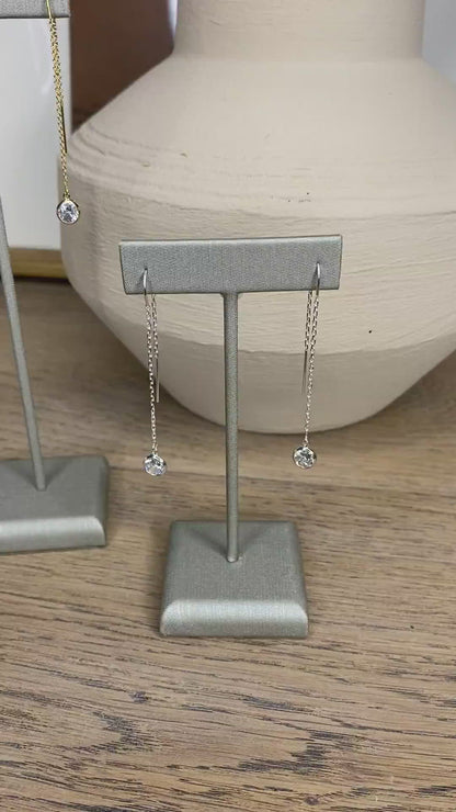 CZ Drop Threader Earrings | Box Chain Thread Thru Earrings