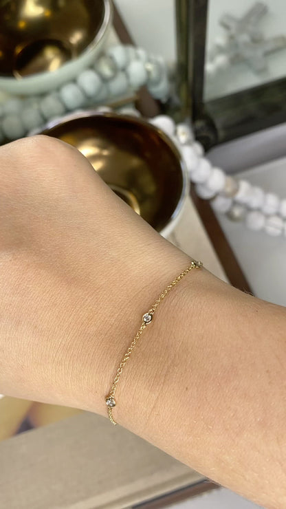 14K Diamond Station Bracelet | Fine Dainty Genuine Diamond Bracelet