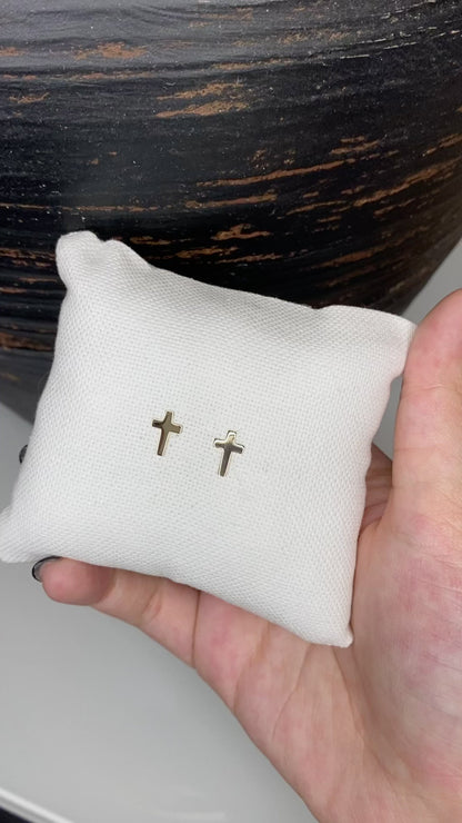 14K Solid Gold Cross Earrings | Small Studs | Faith Jewelry