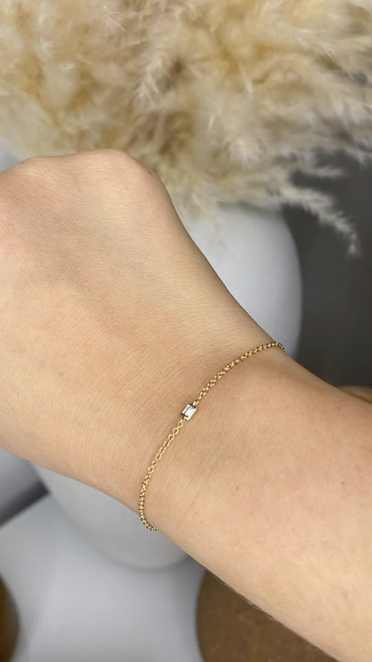 Solid 14K Gold Genuine Diamond Baguette Solitaire Bracelet | Fine Dainty Bracelet