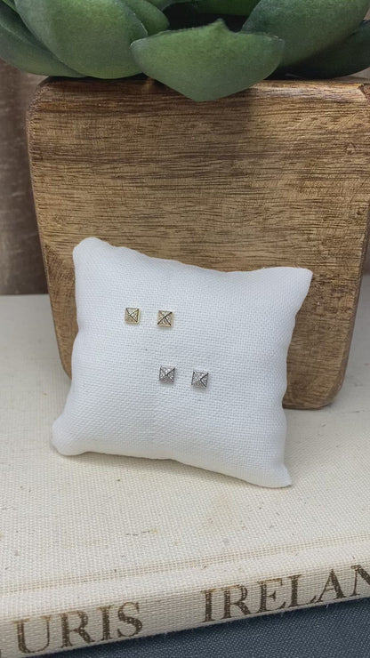 Tiny CZ Pyramid Stud Earrings