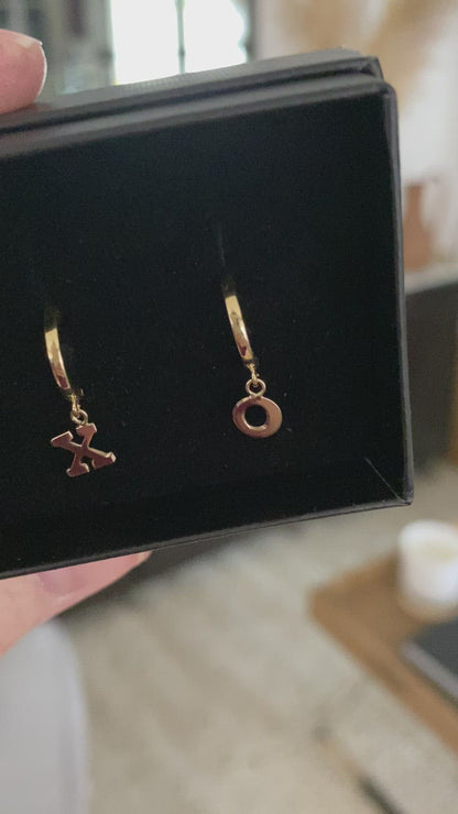 14K Gold Initial Hoop Earrings | Yellow Gold Personalized Letter Earrings