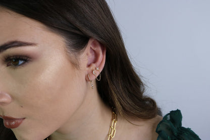 14K Diamond Moon + Star Handcuff Chain Earrings | Celestial Solid Gold Jewelry