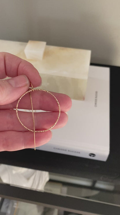 Textured Circle Threader Earrings | Linear Texture | Minimalist Modern Jewelry