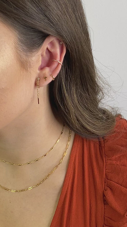 Tiny Cross Earrings | 14K Solid Gold | Polished or Matte Finish |Faith Jewelry
