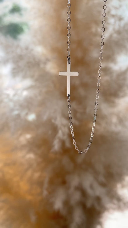 14K Tiny Sideways Cross Necklace | Solid Yellow Gold