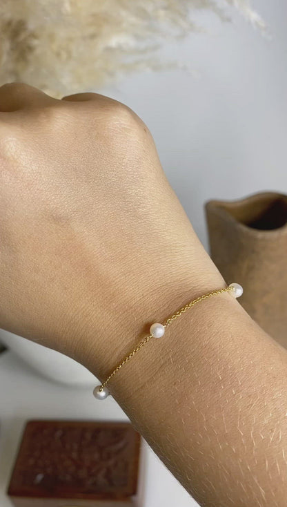 Freshwater Pearl Station Bracelet | Dainty Pearl Chain Bracelet