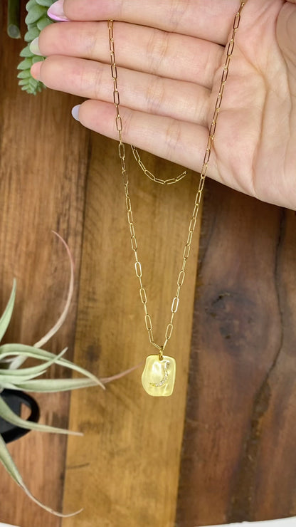 Moon CZ Pendant Necklace | Moon Charm on Dainty Paperclip Chain
