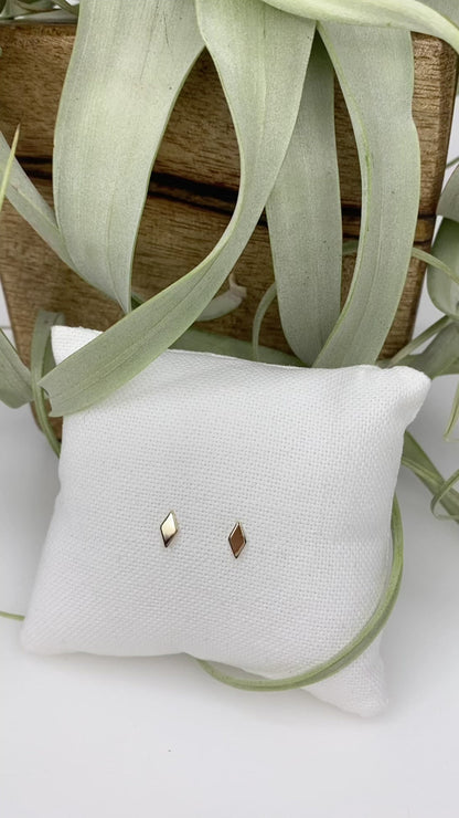 14K Gold Diamond Shaped Stud Earrings | Minimalist Geometric Jewelry