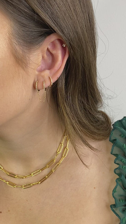 14K Gold Diamond Huggie Hoop Earrings | Chain Linked Handcuff Style