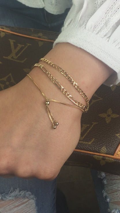 Adjustable Box Chain Slide Bracelet | 14kt Gold Filled or Sterling Silver