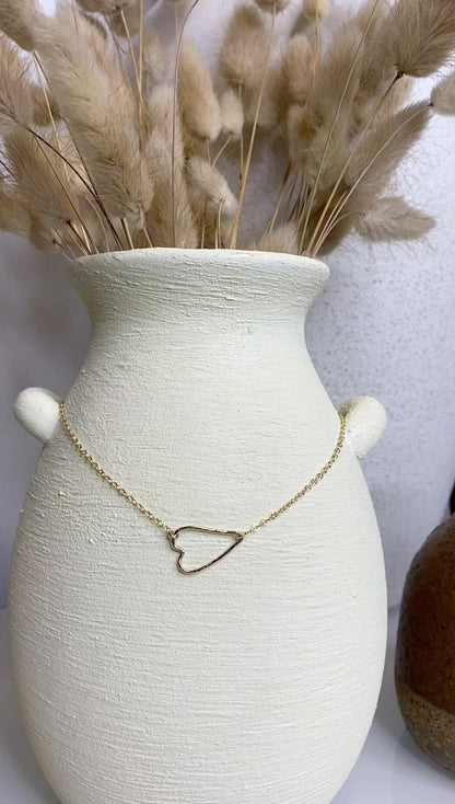 Sideways Heart Necklace | Hammered Texture | Gold Filled or Sterling Silver