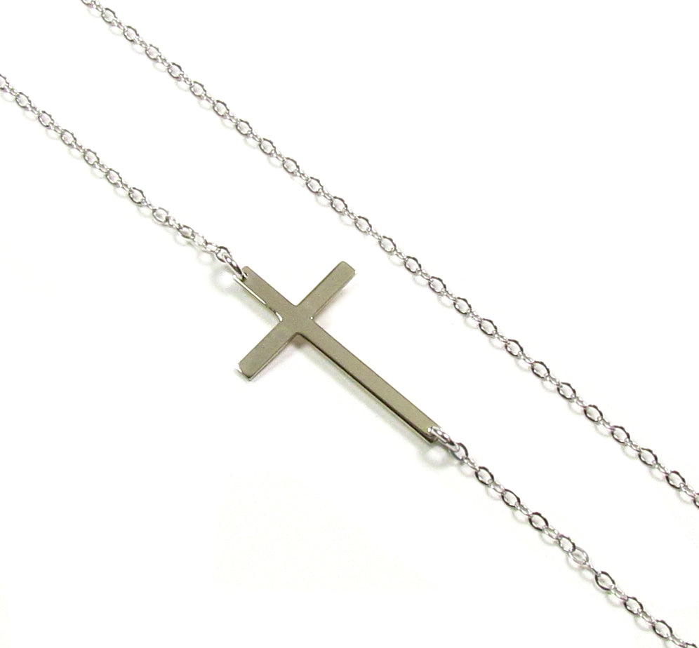 14K Solid Gold Sideways Cross Necklace | Dainty Gold Cross | Minimalist Fine Jewelry