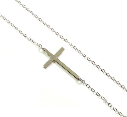 14K Solid Gold Sideways Cross Necklace | Dainty Gold Cross | Minimalist Fine Jewelry
