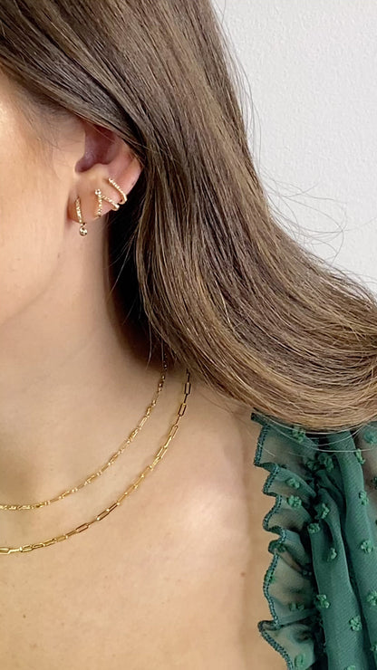 14K Gold Diamond J Hoop Earrings | Curved Diamond Bar Earrings