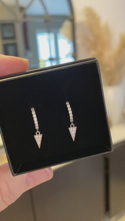 Tiny Dagger Huggie Hoops | CZ Spike Drop Earrings
