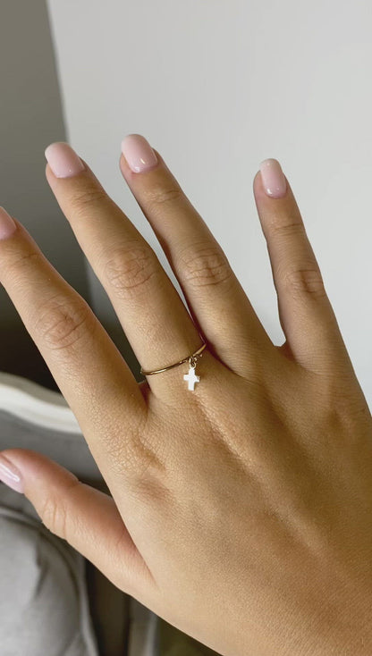 14K Gold Filled Cross Charm Ring | Dainty Christian Jewelry | Faith Gift