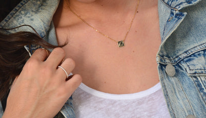 14K Solid Gold Engraved Square Pendant Necklace | Personalized Initial Jewelry