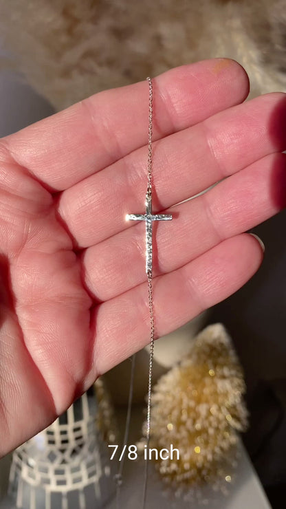 Hammered Sideways Cross Necklace | 2 Sizes Available