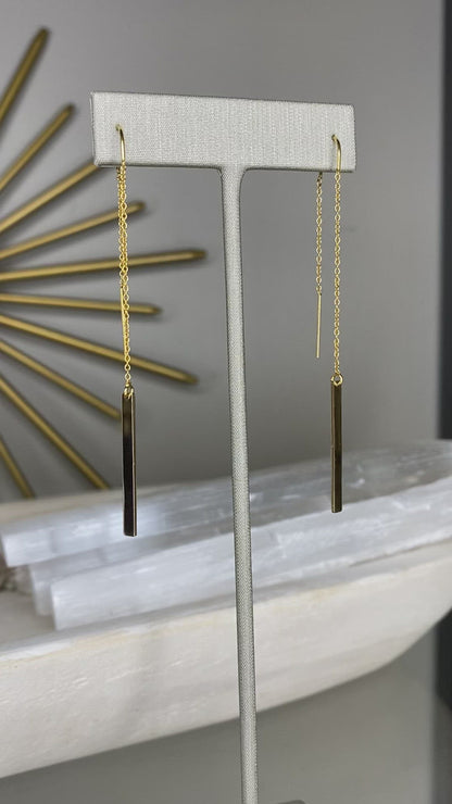 Bar Threader Earrings | 14K Gold or Sterling Silver | Minimalist Dangle Earrings