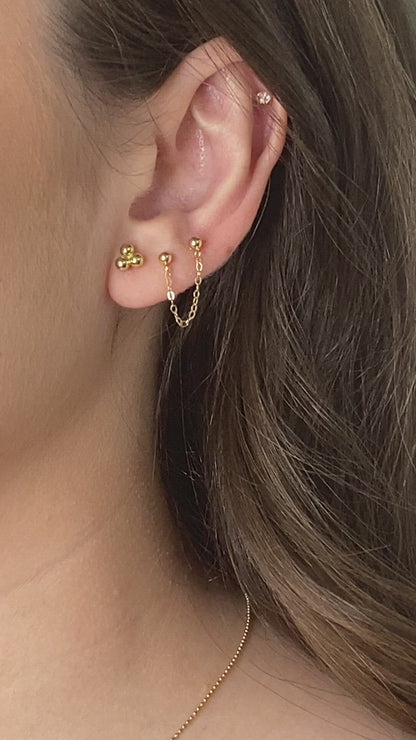 14K Double Ball Chain Handcuff Earrings | Chain Linked Stud Earrings