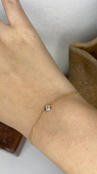 14K Bezel Set Solitaire Diamond Bracelet | Fine Jewelry Layering Bracelet