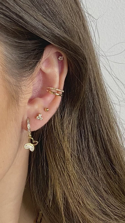Butterfly CZ Charm Hoop Earrings | Solid 14K Gold Fine Jewelry
