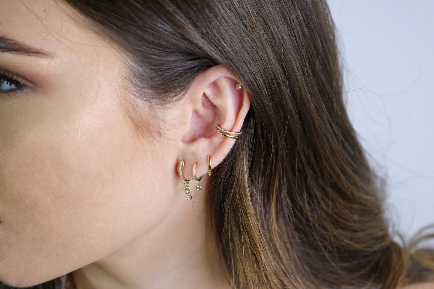 14K Gold Diamond Huggie Hoop Earrings | Shaker Style Cascading Diamond Drops