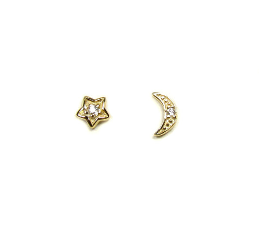 Moon & Star CZ Stud Earrings | Celestial Gold & Silver Studs
