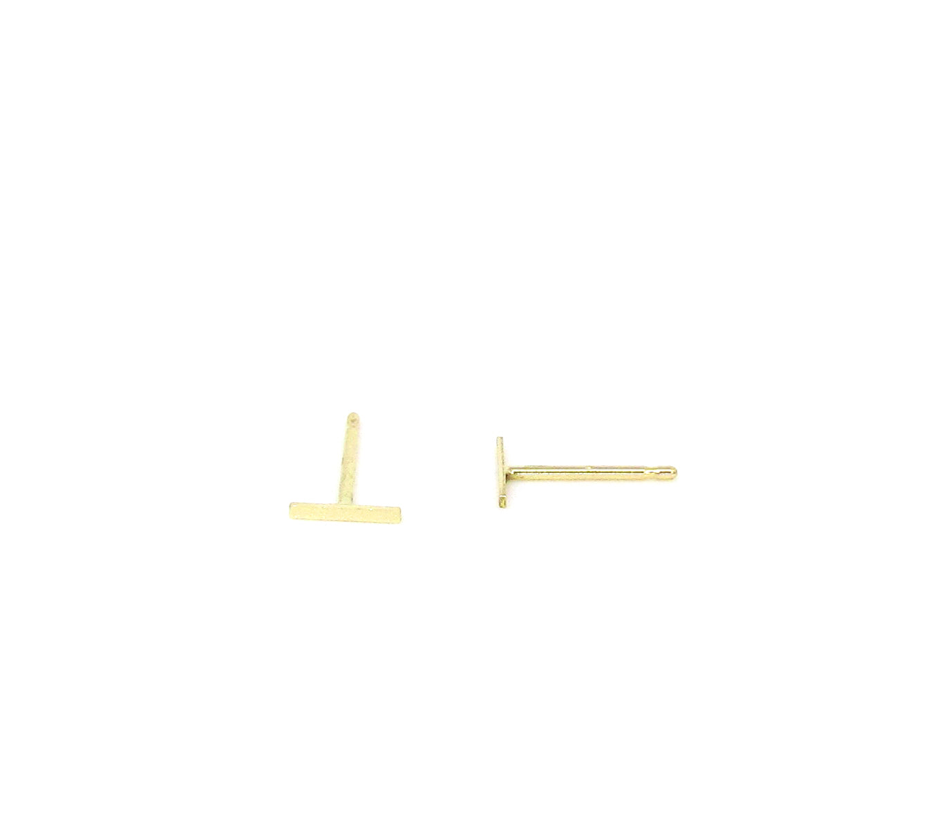 14K Gold Tiny Bar Stud Earrings | Polished & Matte Minimalist Studs