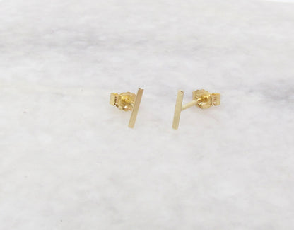 14K Gold Tiny Bar Stud Earrings | Polished & Matte Minimalist Studs