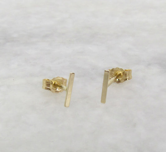 14K Gold Tiny Bar Stud Earrings | Polished & Matte Minimalist Studs