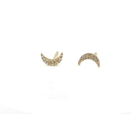 14K Diamond Moon Studs